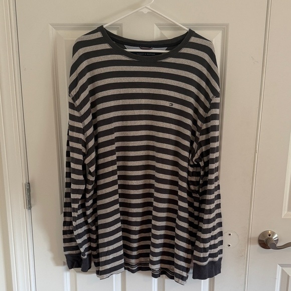 Tommy Hilfiger Other - Y2K Tommy Hilfiger Charcoal and Light Gray Striped Long Sleeve Shirt XXL Tall